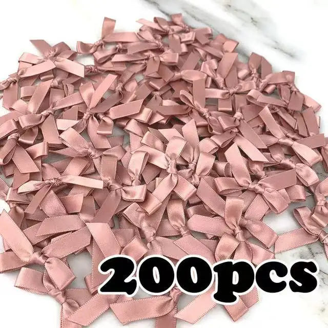 200Pcs 4*4cm Fresh Pink Satin Ribbon Bows Polyester Mini Bowknot DIY Craft Ornaments Gift Wedding Hair Decorations