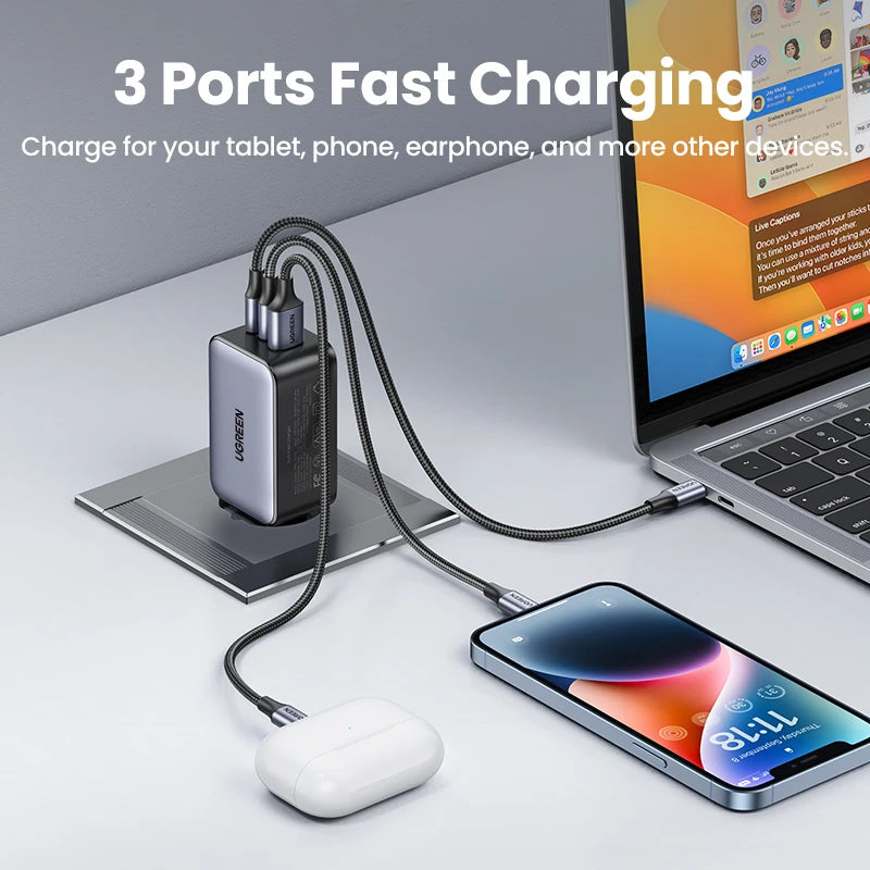 【KC-certified Korean Plug】UGREEN 65W GaN Charger QC4.0 PD3.0 USB C Charger for iPhone 18 17 16 Pro Max Laptop Macbook Air Tablet