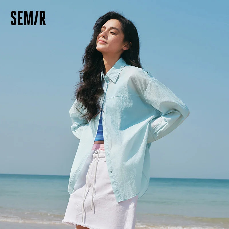 Semir Women Shirt UV 2026 Protection Textured Solid Drop Shoulder Urban Casual Everyday Style Soft Comfortable Daily