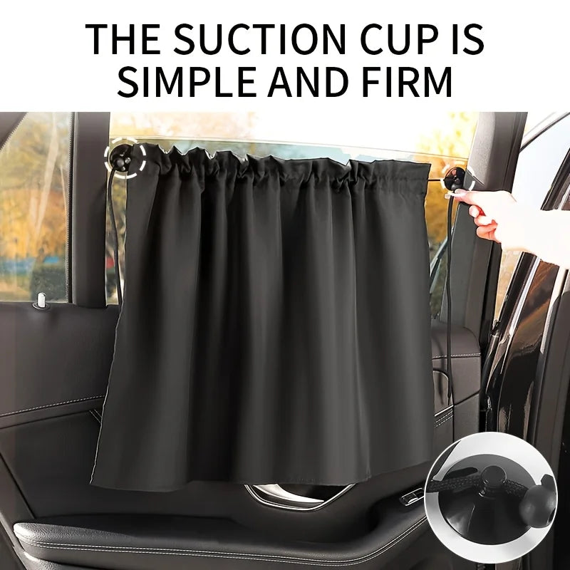 2pcs Car Side Window Sun Shades, Black Suction Cup Curtains, UV Block & Heat Insulation, Privacy Covers for Travel, Universal Ca
