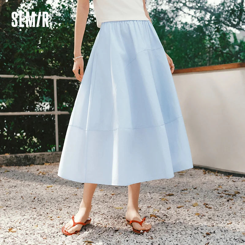 Semir Womens Skirt 2026 High Waist Spliced Split Texture Solid Draped Long Relaxed Casual Soft