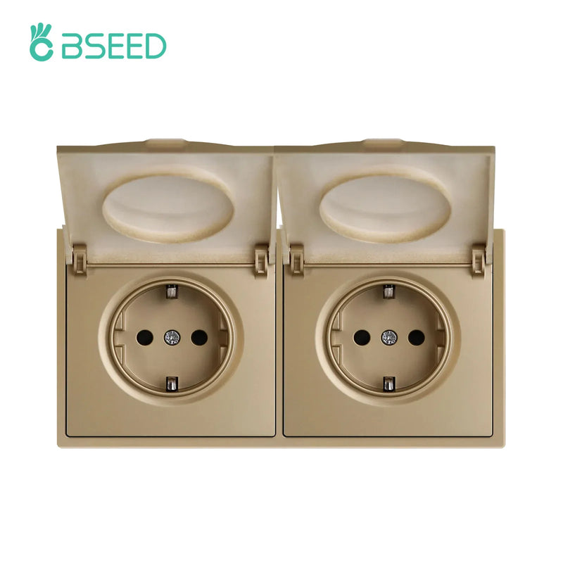 BSEED EU Standard Wall Power Socket With Cover Electrical Outlets Waterproof Wall Plug White Black Plastic Frame 16A