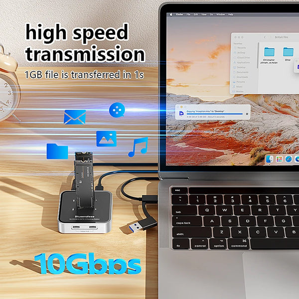 ស្ថានីយ៍ចត SSD ពិធីការ M.2 NVMe / SATA របស់ Blueendless Duay-Bay ជាមួយឧបករណ៍អាន SSD Hub ប្រភេទ C USB3.1 10Gbps ប្រអប់ SSD ខាងក្រៅ