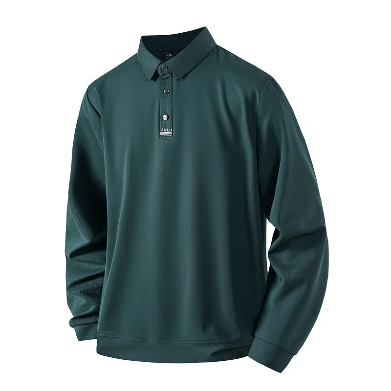 Men's Breathable Knit Polo Shirt - Autumn Winter Business Casual Long Sleeve T-shirt  Daily Essential Golf Sport