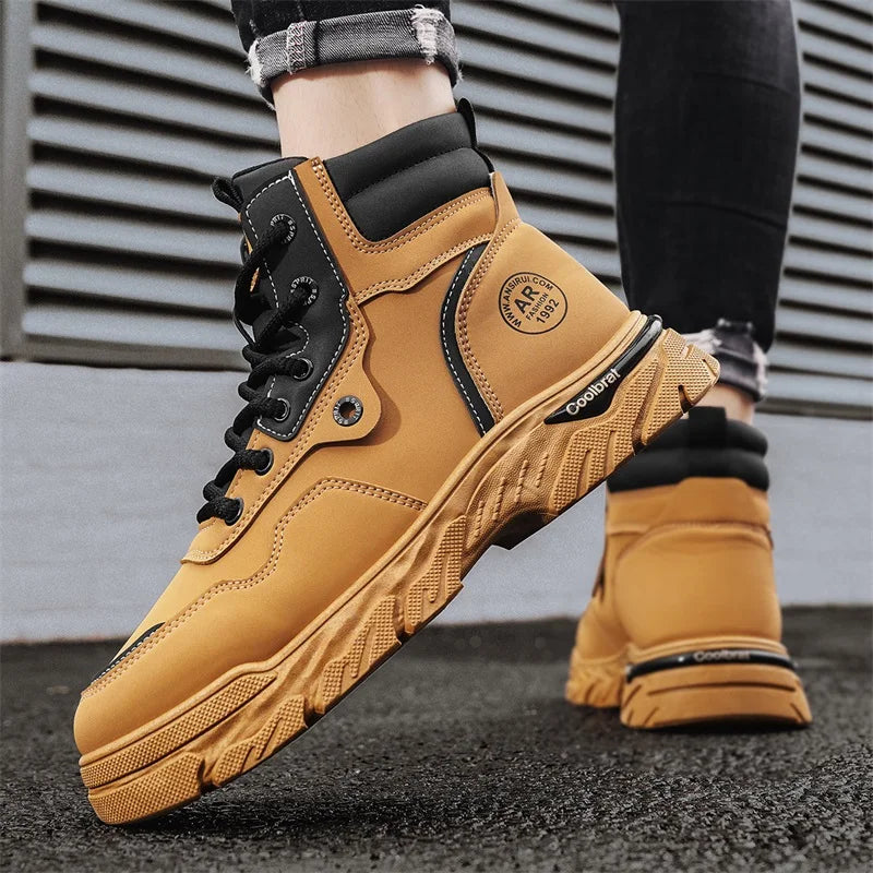 Men's boots spring and autumn new Joker British casual boots fashion youth soft-sole non-slip outdoor shoes high-top work boots