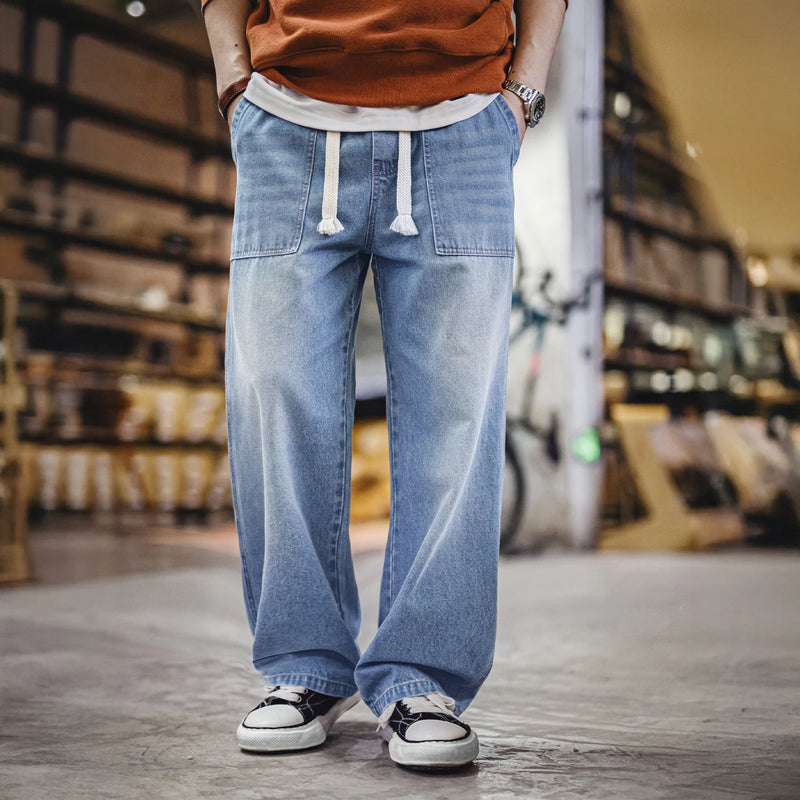 ខោខូវប៊យ Maden របស់បុរស Vintage Baker Jeans ខោ Denim លាងជើងធំទូលាយ ចង្កេះយឺត ខោរលុងសម្រាប់រដូវផ្ការីក រដូវស្លឹកឈើជ្រុះ