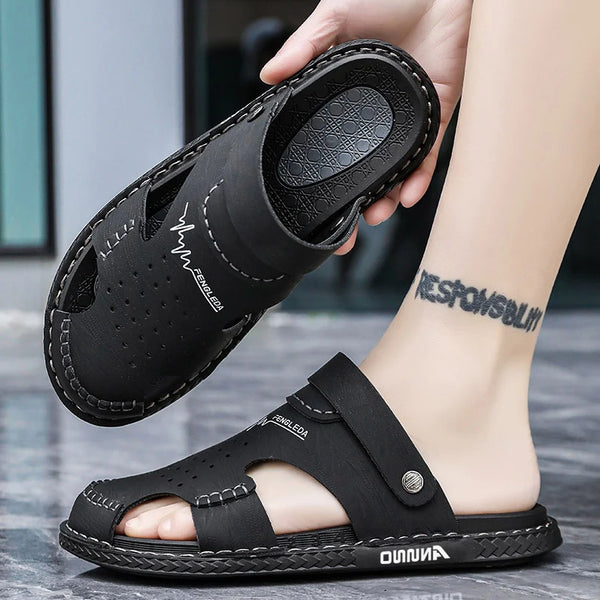 Men's Baotou Sandals Summer New Outdoor Cool Breathable Anti Slip Waterproof Beach Shoes Soft Sole Fashion Dual Purpose Slippers