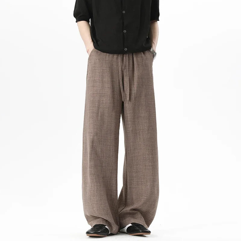 Men Linen Blend Baggy Harem Trousers Elastic Drawstring Closure Relaxed Tapered Shape For Leisure And Daily Wear