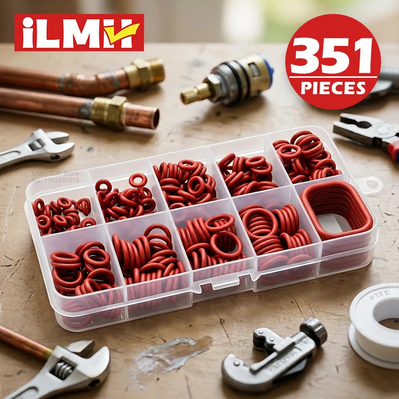 សំណុំចិញ្ចៀនអូរីងស៊ីលីកូនចំនួន ៣៥១ ដុំ ធ្វើពីកៅស៊ូនីទ្រីល ធន់នឹងកំដៅ ប្រេង ប្រដាប់ផ្សាភ្ជាប់ ប្រអប់ចិញ្ចៀនអូរីងម៉ែត្រ សម្រាប់រថយន្ត យានយន្ត