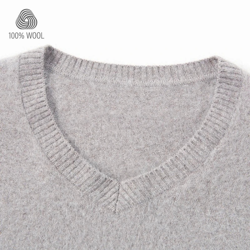 4% Cashmere 96% Wool V-Neck Sweater |  300g Brushed Wool Sweater, Old Money Style Comfortable and Warm Pullover