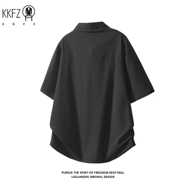 Mens Lightweight Loose Short Sleeve Shirt Lapel Collar Full Button Design Suitable For Vacation Hangout And Leisure Scenes