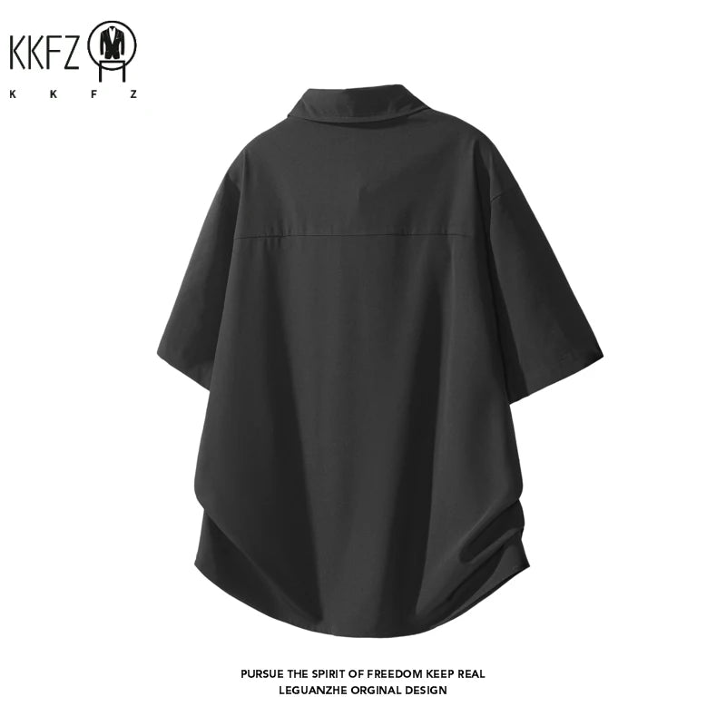 Mens Lightweight Loose Short Sleeve Shirt Lapel Collar Full Button Design Suitable For Vacation Hangout And Leisure Scenes
