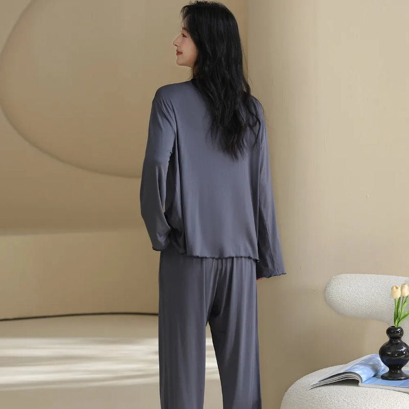 Women's Sleepwear 2 Piece Pyjamas Set Soft Long Sleeve Loungewear New Spring Autumn Home Suit Pajamas for Lady Homewear Set