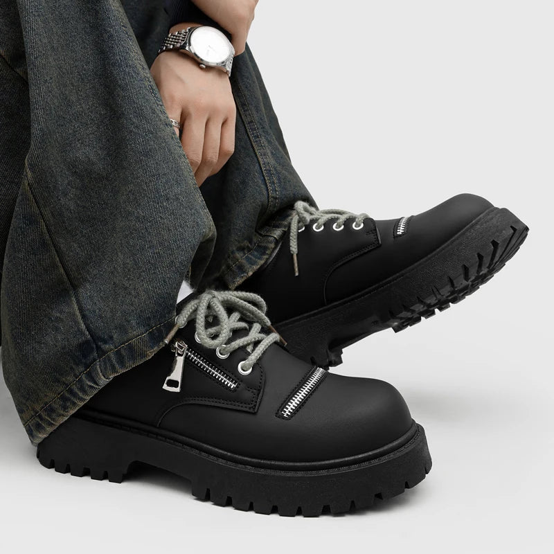 Men's zipper big head thick sole casual shoes Four seasons light breathable soft sole outdoor walking shoes business dress shoes