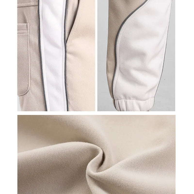 2026 New Winter Men Cuffed Sports Pants, Fashionable Loose-fitting Sweatpants, Black and Gray Color-blocked Casual Trousers