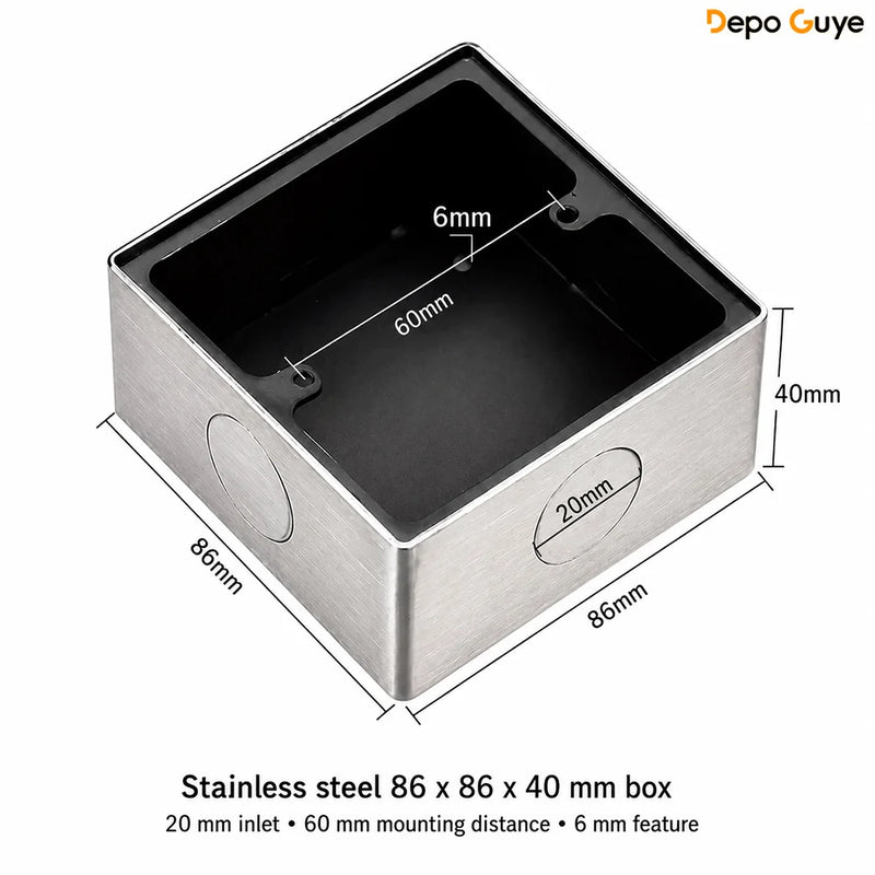 86 Type Stainless Steel Surface Mount Box Metal Wall Switch Socket Junction Back Box Universal Electrical Wiring Box20/25mm Hole
