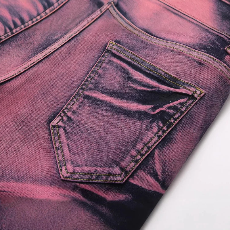 Men's Red Men's Knee-Length Shorts for Summer, Pants Made From Stretch Denim; Asian Sizes 28–42.