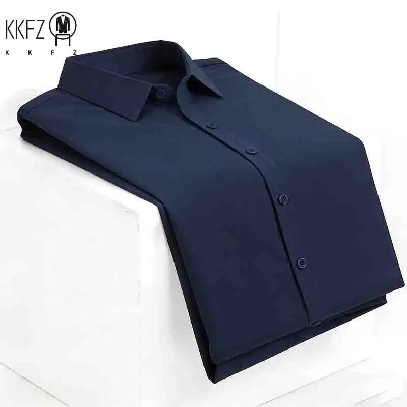 Men's Navy Blue Short Sleeve Dress Shirt Slim Fit Non-iron Formal Business Button Down Shirt for Office