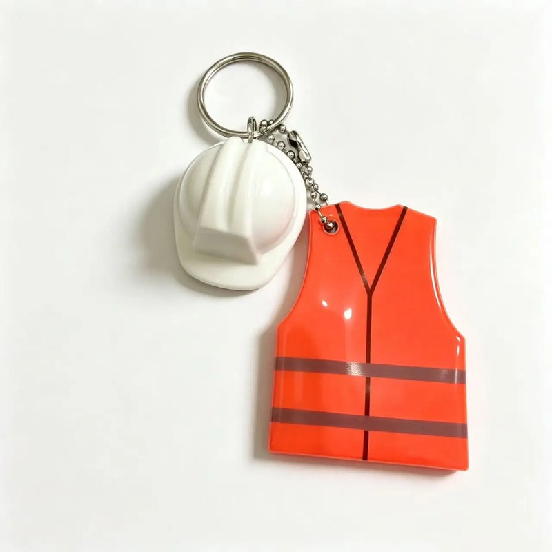 Creative Vest + Safety Helmet Shaped Keychain, Night Travel Sports Reflective Pendant for Backpack Luggage Hanging Accessories
