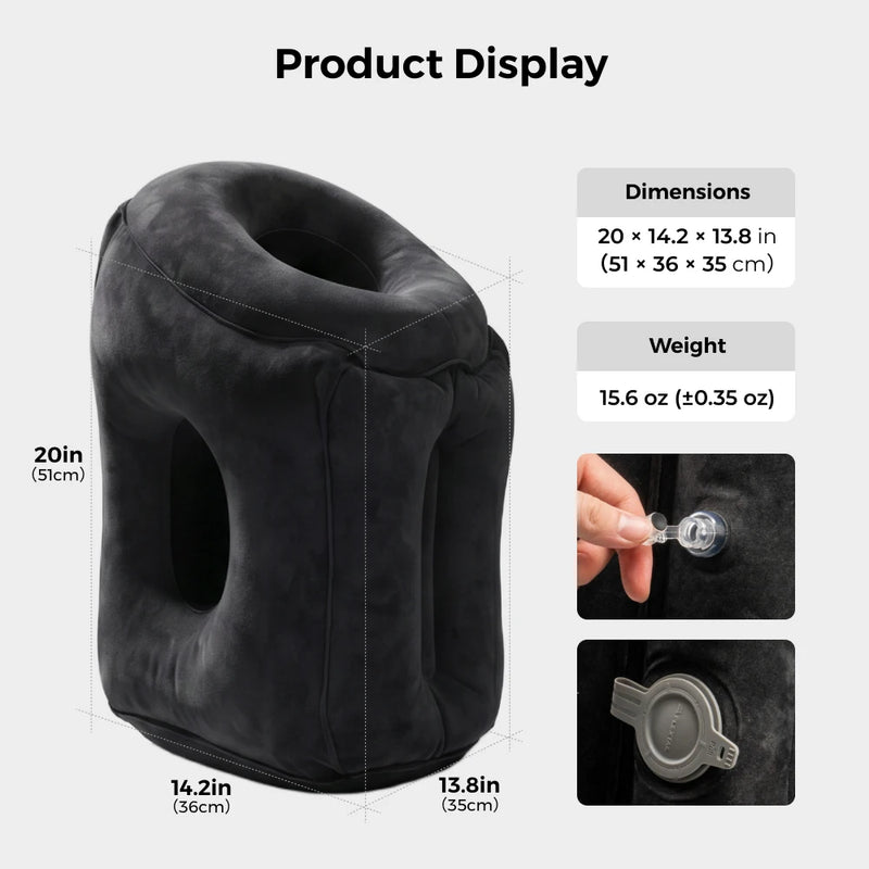 FLEXTAIL X VOLLYC Inflatable Travel Pillow with 700mAh Rechargeable Air Pump, Compact Portable Nap Pillow for Car,Train & Office