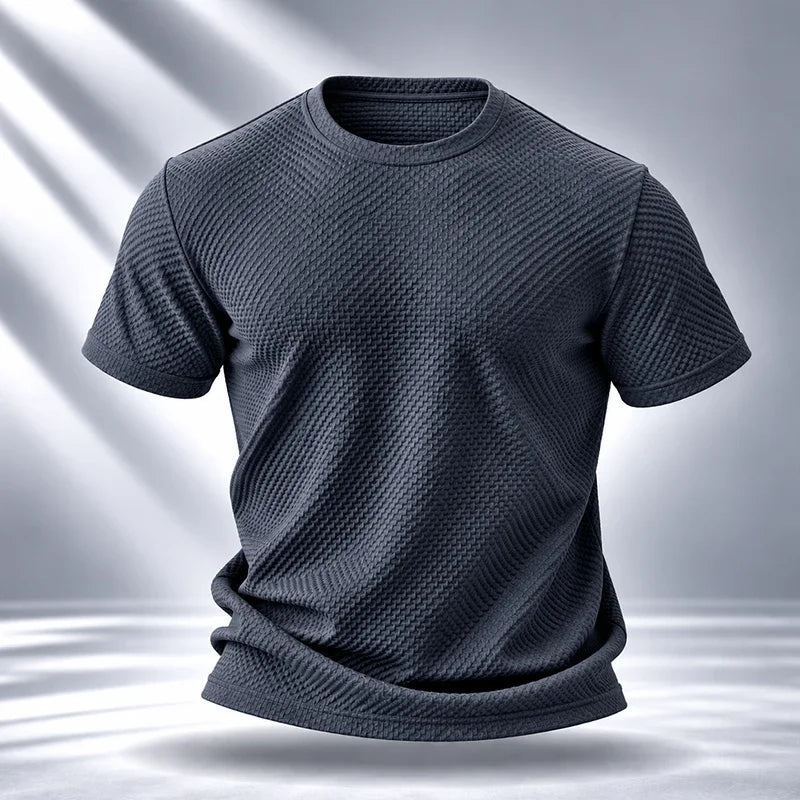 Mens Short Sleeve T Shirt Garment Fine Workmanship Breathable Soft Waffle Material Stretchy Fit For Casual Daily Wearing