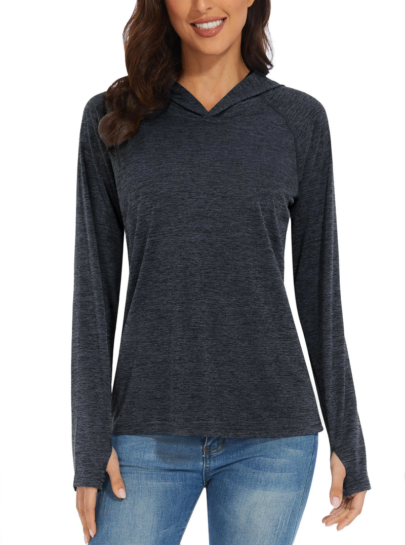 TACVASEN UPF50+ Breathable Long Sleeve Hoodie T-shirts Womens Sun/UV Protection Casual Hooded T shirts Outdoor Sports Pullover