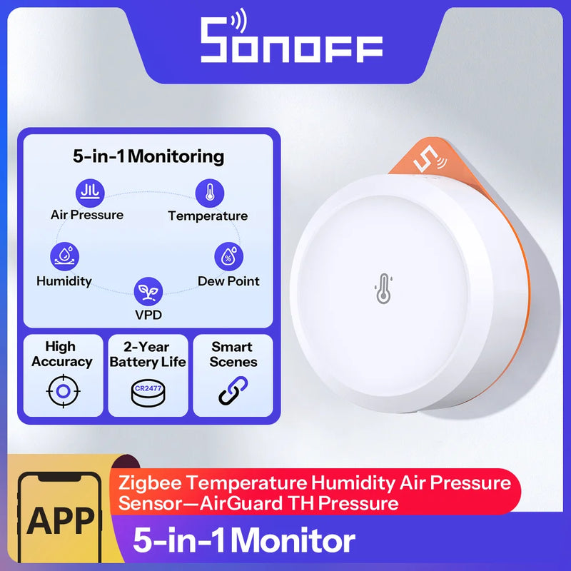 Sonoff Air Pressure Sensor Zigbee Temperature Humidity Barometric Smart Home Indoor Weather Monitor APP Alert Office SNZB-02M