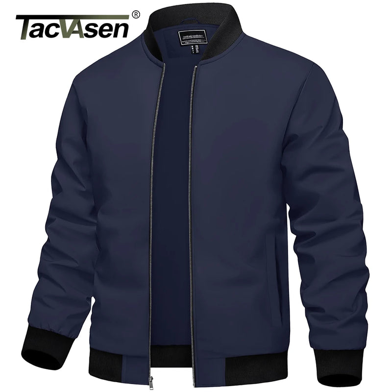 TACVASEN Men's Flight Jacket Lightweight Windproof Full Zip Casual Outdoor Spring Autumn Coat with Ribbed Cuffs