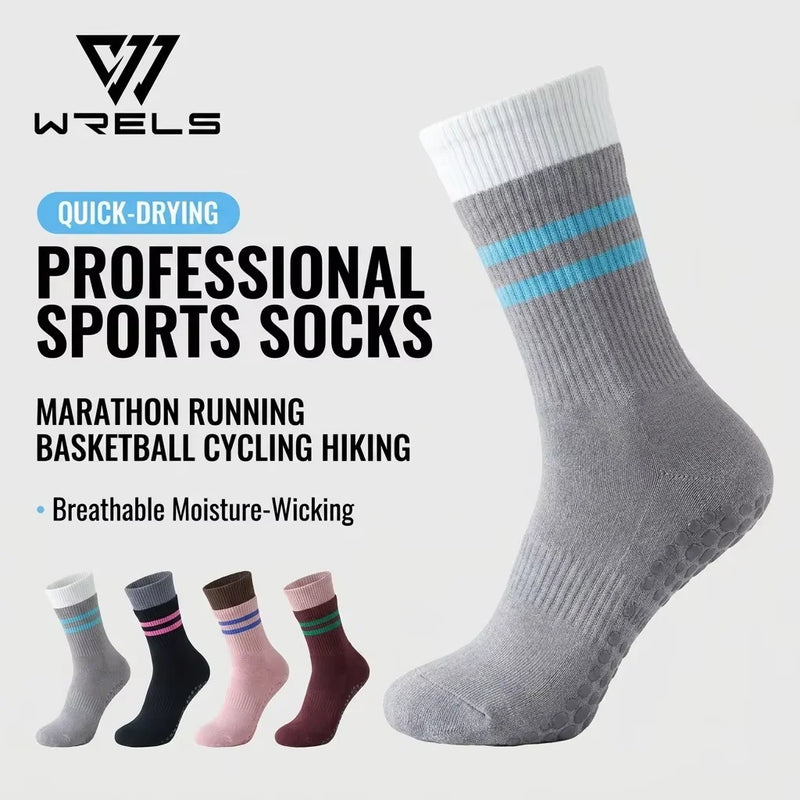 WRELS 1/2/3 Pairs Yoga Socks Non Slip Breathable Pilates Crew Socks Women Arch Support Moisture-Wicking Gym Athletic Grip Socks