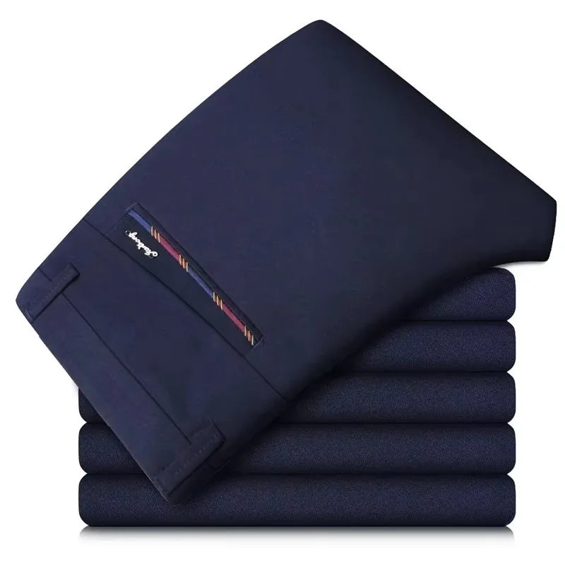 2026 Men's Elastic Casual Pants in Royal Blue And Black Slim Fit Trousers Fashionable Stretchy Leisure Trousers in Chinese.