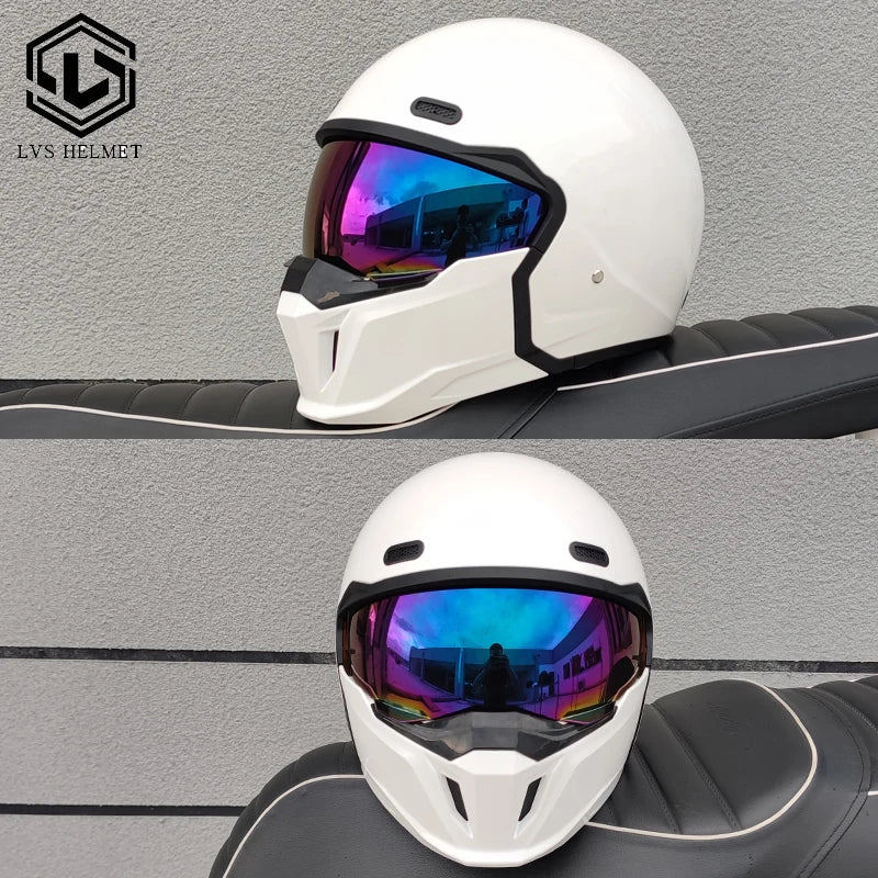 LVS-601 motorcycle retro helmet modular detachable combination full helmet semi covered pilot helmet scooter off-road DOT
