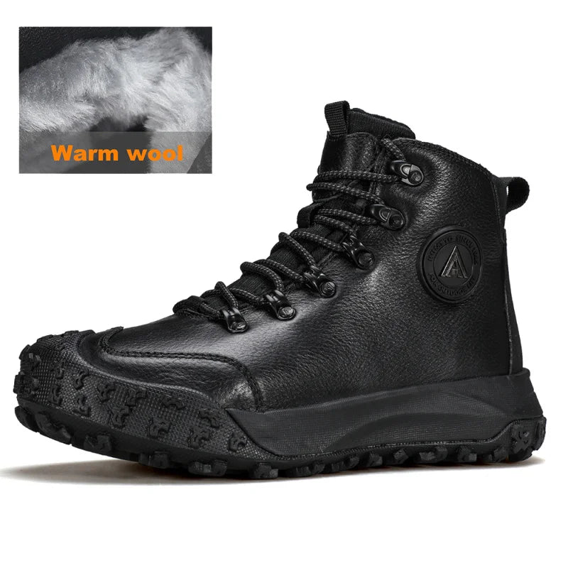 HUMTTO Winter Warm Wool Trekking Boots for Women Leather Hiking Shoes Outdoor Camping Women's Sports Shoes Non-slip Sneakers