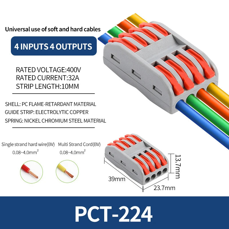 10/1000PCS Mini Quick Wiring Connector Universal Splitter wiring cable Push-in Combined Butt Terminal Block 1 in 2/3 out 32A SPL