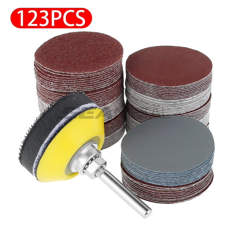 SEAMETAL 120Pcs 50mm Sandpaper Assortment 60-3000 Grit Sanding Disc Pad Set 2Inch with Disk Pole Cushion Car Accessories