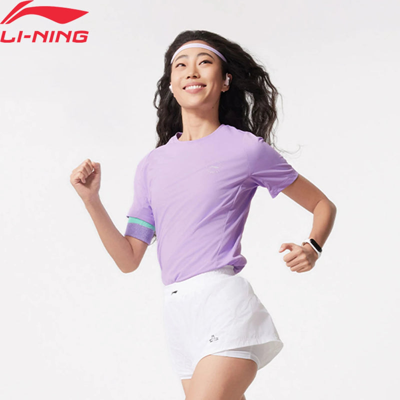 អាវយឺតកីឡារត់សម្រាប់នារី Li-Ning ធ្វើពីប៉ូលីអេស្ទ័រ AT AIR មានខ្យល់ចេញចូលបានល្អ ស្ងួតលឿន អាវយឺតលីនីង ឆ្លុះពន្លឺ ATSV088
