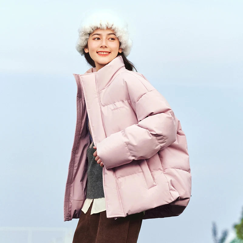 Semir Men Puffer Thick Down Colorblock Textured Print Stand Collar Loose Fit 2026 Urban Casual Warm Couple Style Outerwear