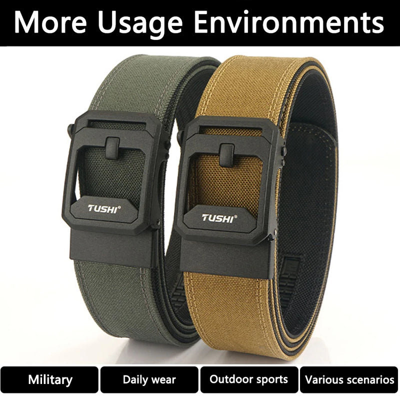 TUSHI brand 4.3 Wide Thickened gun hanging double-layer nylon cloth belt versatile outdoor tactical automatic buckle men's belt