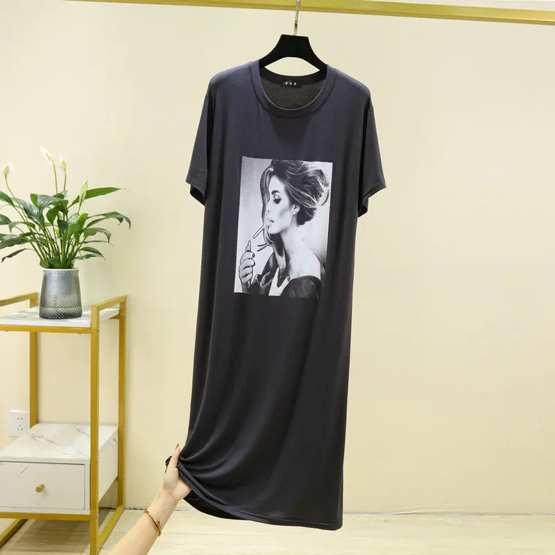 Fashion Printed Women's Dress Modal Short Sleeve Nightdress Summer Oversized Loose Nightgowns For Women Sleepshirt