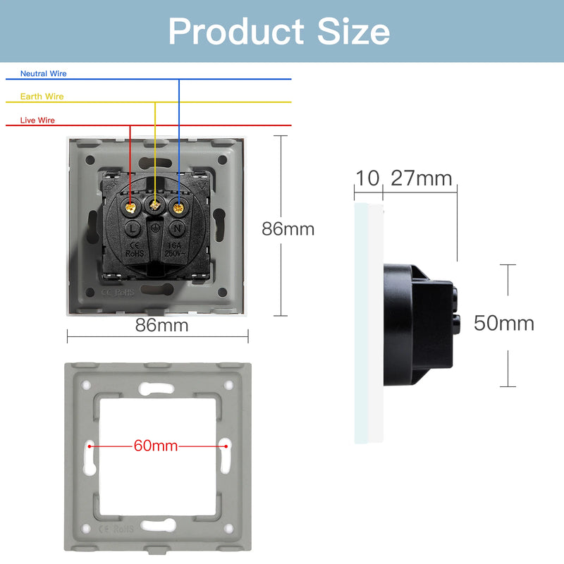 BSEED M1 Series EU Wall Socket USB Type-C Port Outlets Double Plastic Frame Sockets Triple Power Plugs Kids Protection 16A