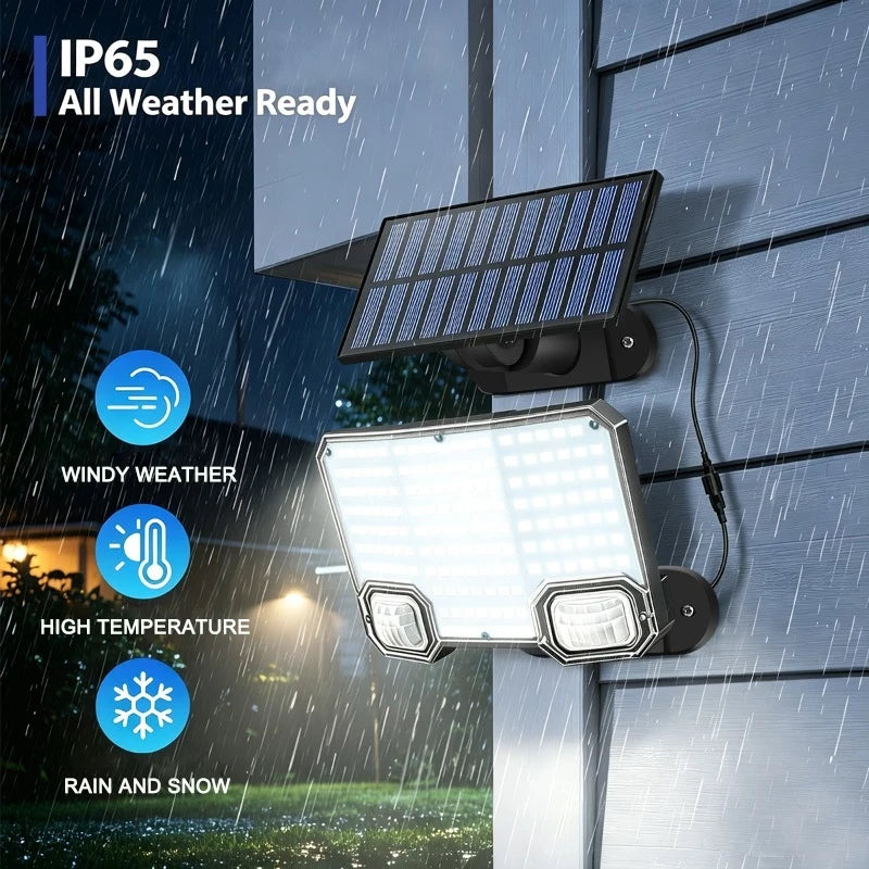 ចង្កៀងជញ្ជាំងសូឡា 144LED ឧបករណ៍ចាប់សញ្ញាចលនា 3 របៀបភ្លើងបំភ្លឺ ចង្កៀងរចនាបំបែកពីចម្ងាយសម្រាប់ភ្លើងបំភ្លឺខាងក្រៅទីធ្លា