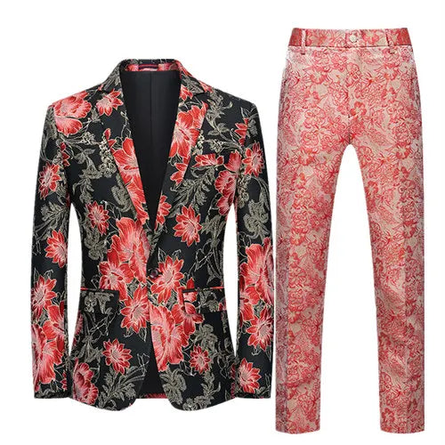 2026 Men's Blue Embroidered Two-Piece, Red Slim Fit Suit Jacket and Trousers Red Green Blazers Coat with Pants, Asian Size 6XL