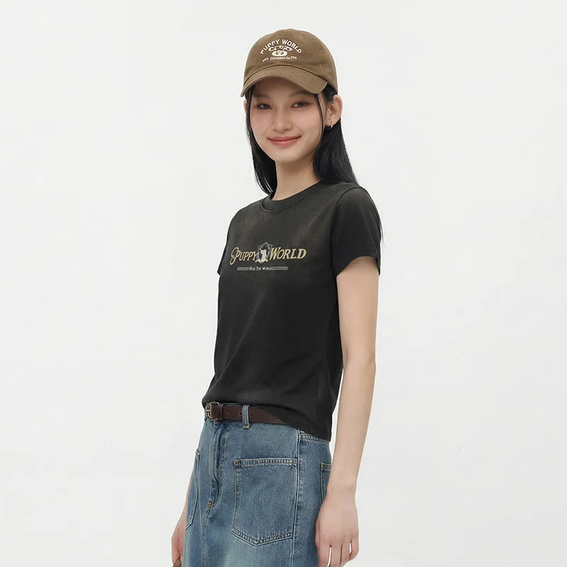 Semir Womens Tshirt 2026 Short Gradient Washed Slim Printed Sweet Cool Style Slim Fit