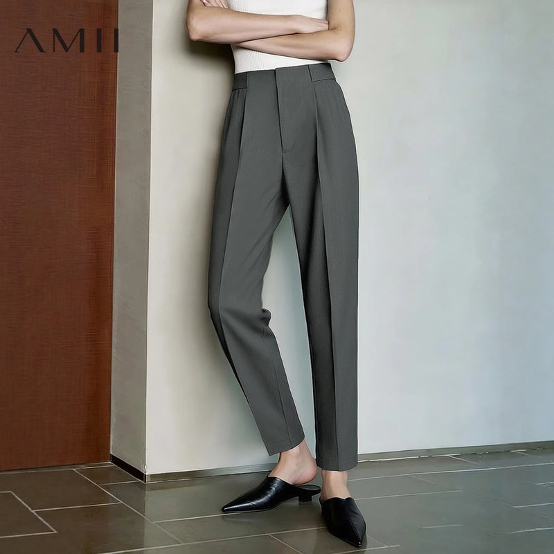 Amii Women's Pants 2026 Autum New Tapered Satin Casual Office Trousers Solid Versatile Ankle Length Pants For Women 12613003
