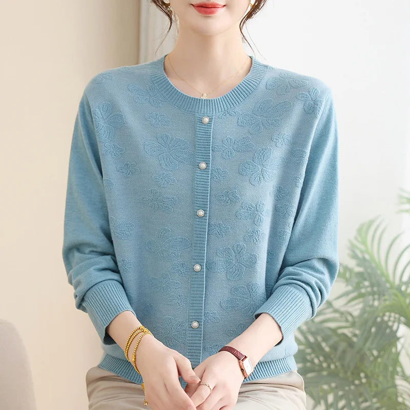 Pull Femmes Tendances 2025 Middle Aged Mother Pollovers Sweater Bottom Wear Shirt Spring Autumn Long Sleeve Knitwear Women Tops