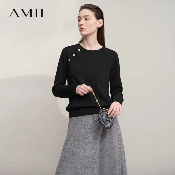 AMII Ladies Sweater 2026 Autumn New Solid Color Pullover Tops For Woman Long-sleeved O-neck Loose Casual Female Clothing12523096