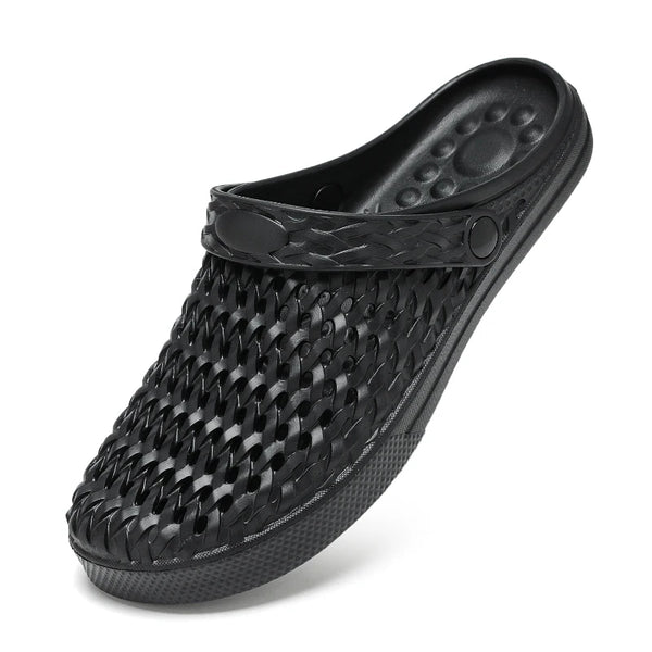 Men's Hollow Out Woven Clogs Breathable Non-Slip Slip on Sandals Lightweight Water Shoes for Beach Garden