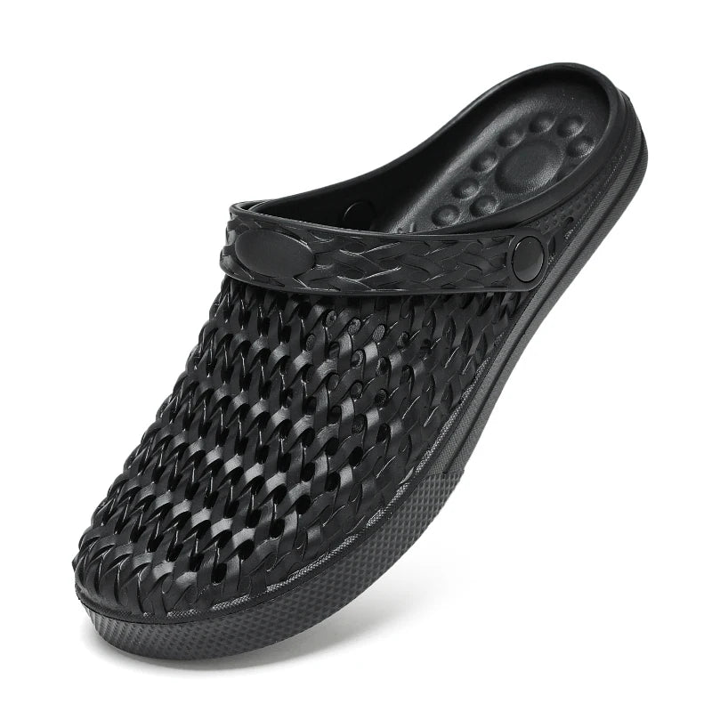 Men's Hollow Out Woven Clogs Breathable Non-Slip Slip on Sandals Lightweight Water Shoes for Beach Garden