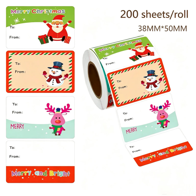 500pcs Christmas Sticker Theme Christmas Eve Gift Packaging Paper Round Sealing Stickers Roll Pack Children's Reward Stickers