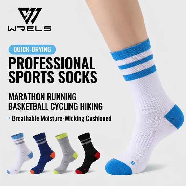WRELS 1/2/3 Pairs Athletic Socks Compression Socks Men Women Moisture Wicking Breathable Elastic Running Hiking Tennis Crew Sock