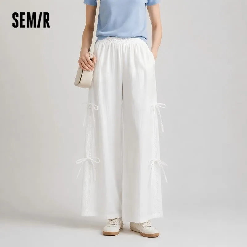 Semir Women Pants Bowknot Lace Loose Wide Leg Long Pants 2026 Summer Sweet Casual